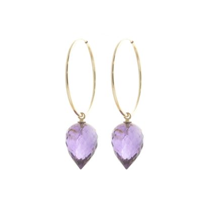 Amethyst Salma Dimensional Hoop Drop Earrings in 9ct Gold