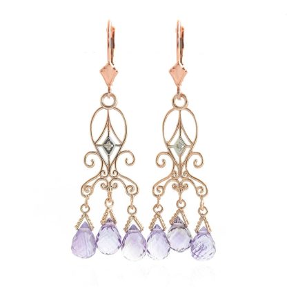 Amethyst & Diamond Aubrey Art Deco Chandelier Earrings in 9ct Rose Gold