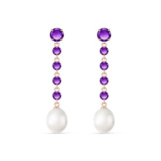 Amethyst & Pearl Alice Feminine Drop Earrings in 9ct Rose Gold