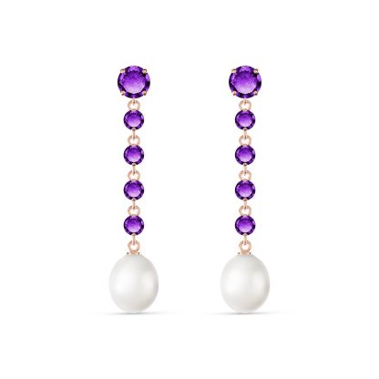 Amethyst & Pearl Alice Feminine Drop Earrings in 9ct Rose Gold