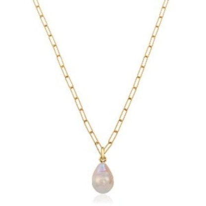 Baroque Pearl Teardrop Paperclip Necklace/18k Yellow Gold with Baroque Pearl