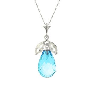 Blue Topaz & White Topaz Claudia Petal Drop Pendant Necklace in 9ct White Gold