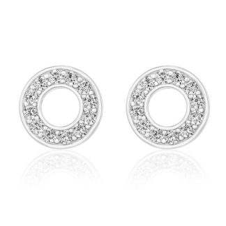 Circle Stud Earrings/18K White Gold & Cubic Zirconia