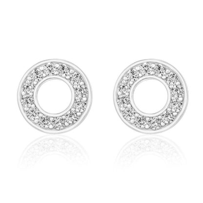 Circle Stud Earrings/18K White Gold & Cubic Zirconia