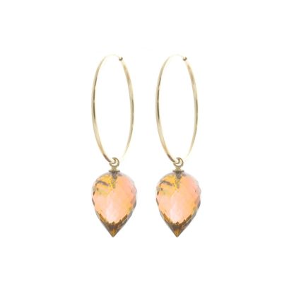 Citrine Salma Dimensional Hoop Drop Earrings in 9ct Gold