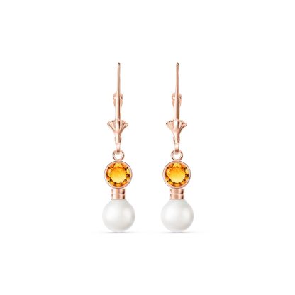 Citrine & Pearl Madison Drop Earrings in 9ct Rose Gold