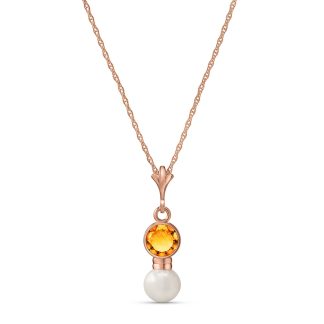 Citrine & Pearl Pheobe Drop Pendant Necklace in 9ct Rose Gold