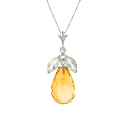 Citrine & White Topaz Claudia Petal Drop Pendant Necklace in 9ct White Gold