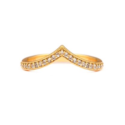 Curved V Stacker Ring/18k Yellow Gold & White Topaz