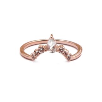 Elegant V Shaped Stacker Ring/18K Rose Gold & White Topaz