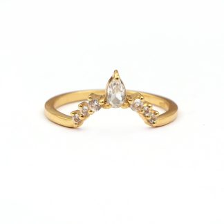 Elegant V Shaped Stacker Ring/18K Yellow Gold & White Topaz