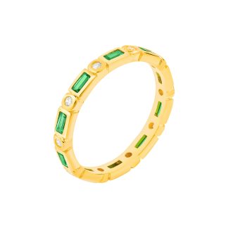 Emerald Green Art Deco Ring/18k Yellow Gold & Premium Cubic Zirconia