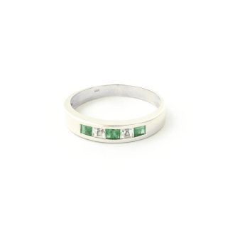 Emerald & White Topaz Annalise Classic Mosaic Ring in 9ct White Gold