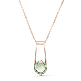 Green Amethyst Freya Contemporary Drop Pendant Necklace in 9ct Rose Gold