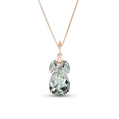 Green Amethyst Milan Petal Drop Pendant Necklace in 9ct Rose Gold