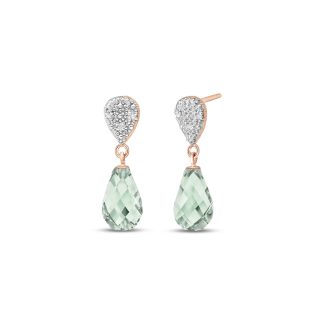 Green Amethyst & Diamond Coraline Vintage Drop Earrings in 9ct Rose Gold