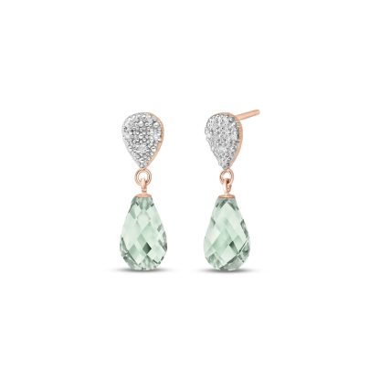 Green Amethyst & Diamond Coraline Vintage Drop Earrings in 9ct Rose Gold