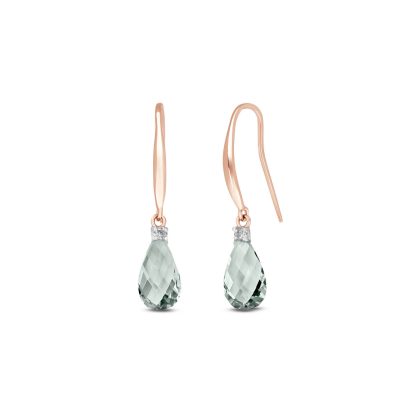 Green Amethyst & Diamond Dimensional Drop Earrings in 9ct Rose Gold