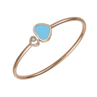 Happy Hearts 18ct Rose Gold Turquoise Diamond Bangle