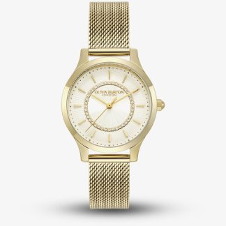 Olivia Burton Classic Wonderlust Gold Plated Crystal Mesh Watch 24000214