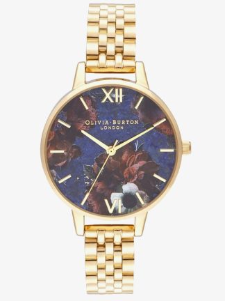 Olivia Burton Demi Lapis Lazuli Floral Dial Gold Plated Bracelet Watch OB16SP13