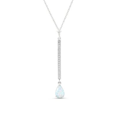 Opal & Diamond Bar Pendant Necklace in 9ct White Gold