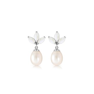 Opal & Pearl Aura Petal Drop Earrings in 9ct White Gold