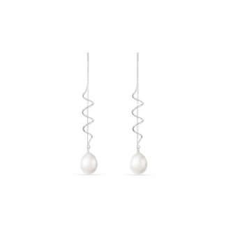 Pearl Arabella Art Nouveau Spiral Earrings in 9ct White Gold