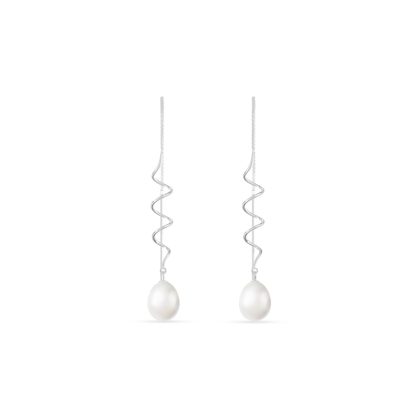 Pearl Arabella Art Nouveau Spiral Earrings in 9ct White Gold