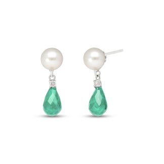 Pearl, Emerald & Diamond Ella Dimensional Chandelier Earrings in 9ct White Gold