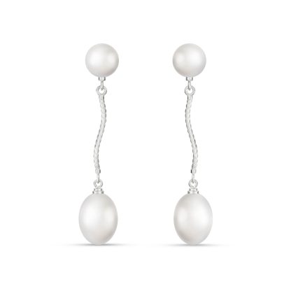 Pearl Francie Minimalist Drop Earrings in 9ct White Gold