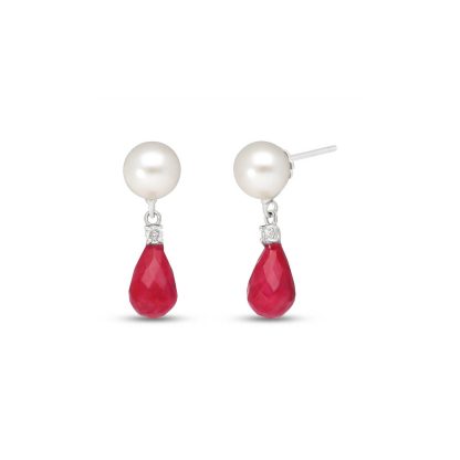 Pearl, Ruby & Diamond Ella Dimensional Chandelier Earrings in 9ct White Gold