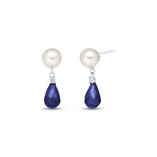 Pearl, Sapphire & Diamond Ella Dimensional Chandelier Earrings in 9ct White Gold