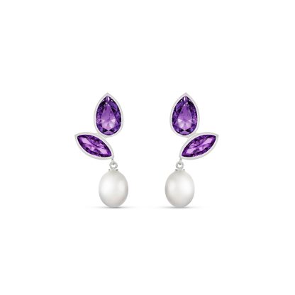 Pearl Violette Enchanting Drop Earrings in 9ct White Gold