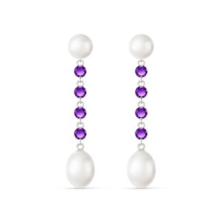 Pearl & Amethyst Alice Feminine Drop Earrings in 9ct White Gold