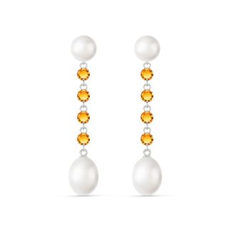 Pearl & Citrine Alice Feminine Drop Earrings in 9ct White Gold