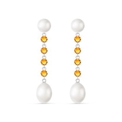 Pearl & Citrine Alice Feminine Drop Earrings in 9ct White Gold