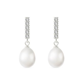 Pearl & Diamond Avery Embellished Stud Drop Earrings in 9ct White Gold