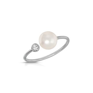 Pearl & Diamond Esme Open Ring in 9ct White Gold