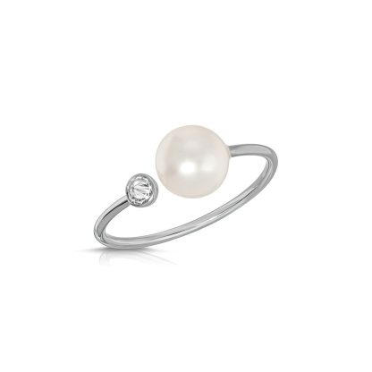 Pearl & Diamond Esme Open Ring in 9ct White Gold