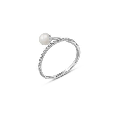 Pearl & Diamond Harmony Asymmetric Ring in 9ct White Gold