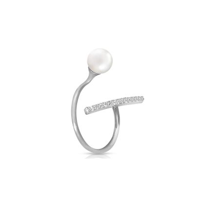 Pearl & Diamond Harper Asymmetric Open Ring in 9ct White Gold