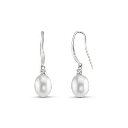 Pearl & Diamond Veronica Minimalist Drop Earrings in 9ct White Gold