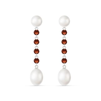 Pearl & Garnet Alice Feminine Drop Earrings in 9ct White Gold