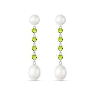 Pearl & Peridot Alice Feminine Drop Earrings in 9ct White Gold