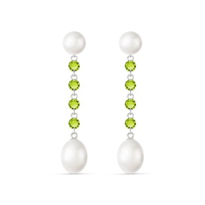 Pearl & Peridot Alice Feminine Drop Earrings in 9ct White Gold