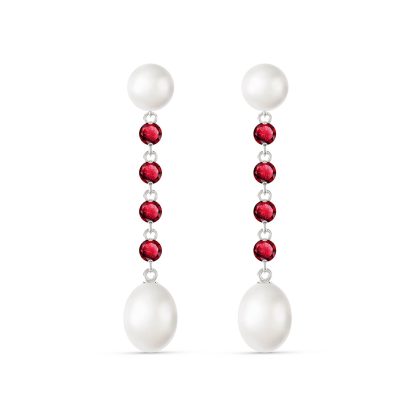 Pearl & Ruby Alice Feminine Drop Earrings in 9ct White Gold