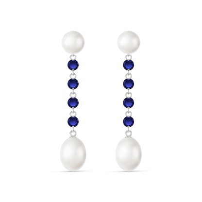 Pearl & Sapphire Alice Feminine Drop Earrings in 9ct White Gold