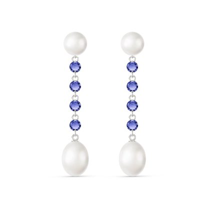 Pearl & Tanzanite Alice Feminine Drop Earrings in 9ct White Gold