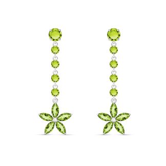 Peridot Florence Daisy Drop Earrings in 9ct White Gold